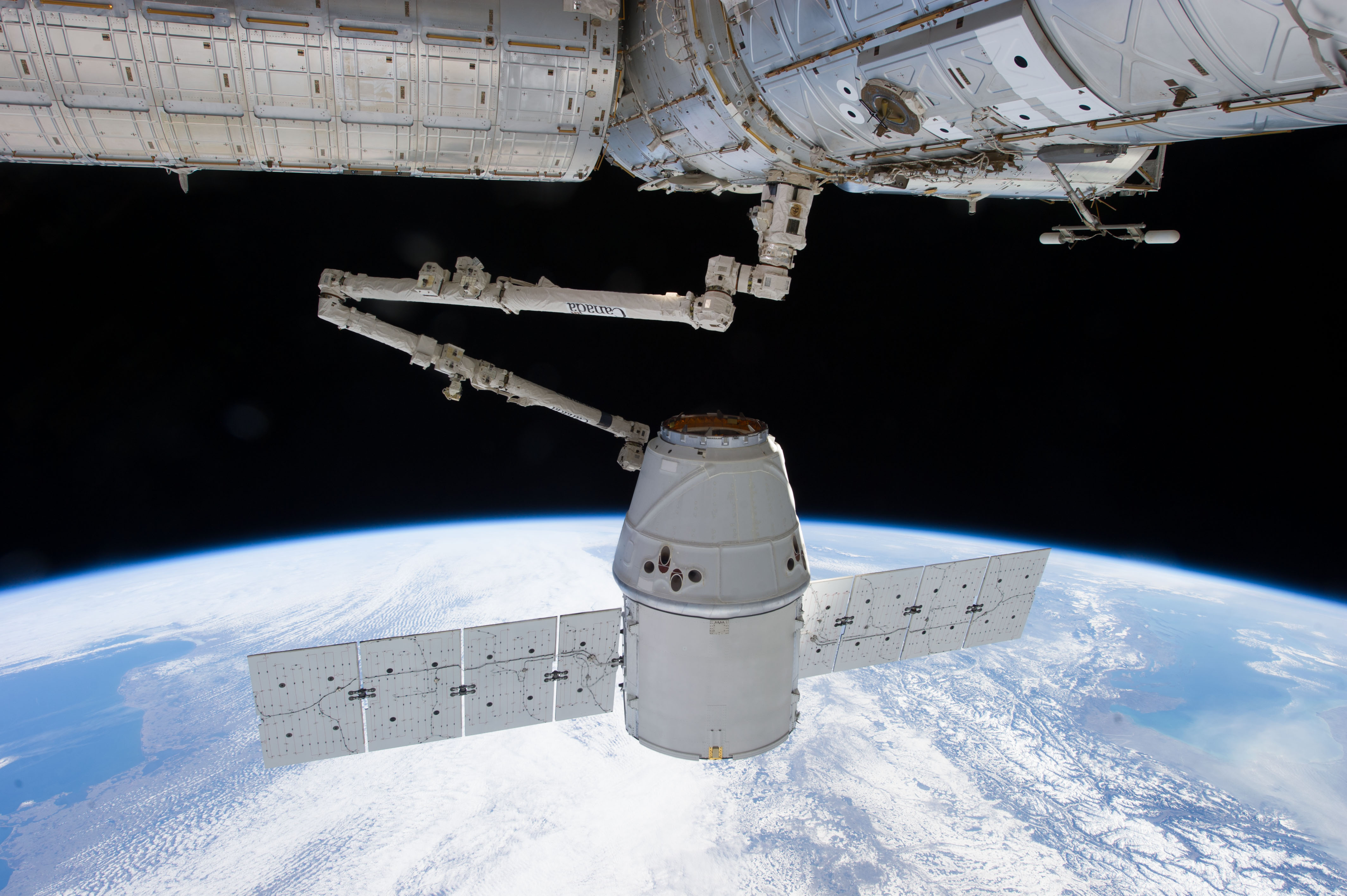 Dragon capsule docking with space station
