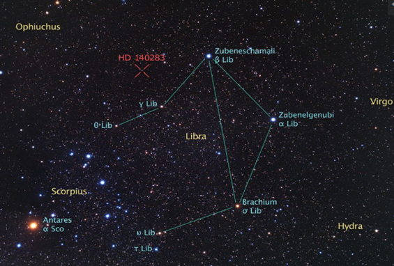 This is a backyard view of the sky surrounding the ancient Methuselah star