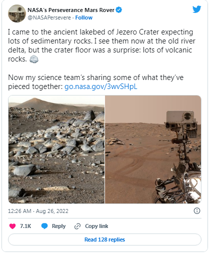 A tweet by NASA’s official about the Jazero Crater