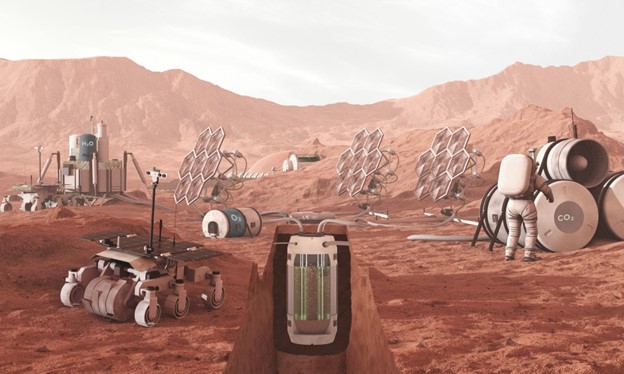 Illustration of a photobioreactor that could grow food and building materials on Mars